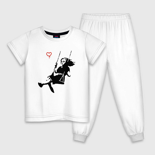 Детская пижама Banksy - Бэнкси девочка на качелях / Белый – фото 1