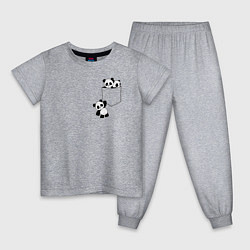 Пижама хлопковая детская Панды сидят в кармане, цвет: меланж