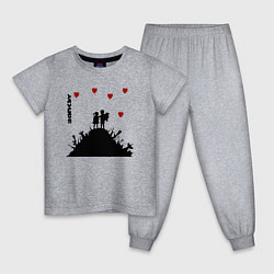 Пижама хлопковая детская Banksy Бэнкси мальчик и девочка на горе оружия, цвет: меланж