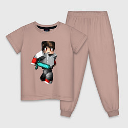 Пижама хлопковая детская Minecraft Warrior Hero, цвет: пыльно-розовый