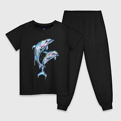 Пижама хлопковая детская Dolphins Watercolour, цвет: черный