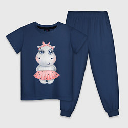 Пижама хлопковая детская Бегемотик-девочка, цвет: тёмно-синий