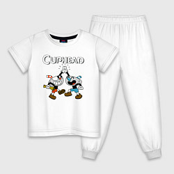 Пижама хлопковая детская Cuphead веселые чашечки, цвет: белый