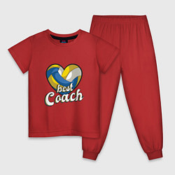 Пижама хлопковая детская Волейбол - Лучший тренер, цвет: красный