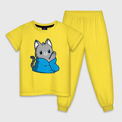 Пижама хлопковая детская Кот в одеяле, цвет: желтый