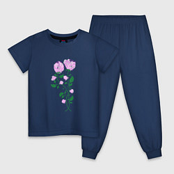 Пижама хлопковая детская Влюблённые розы, цвет: тёмно-синий