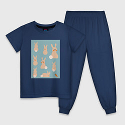 Пижама хлопковая детская Пасхальные зайчики, цвет: тёмно-синий