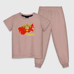 Пижама хлопковая детская Герб Карта СССР, цвет: пыльно-розовый