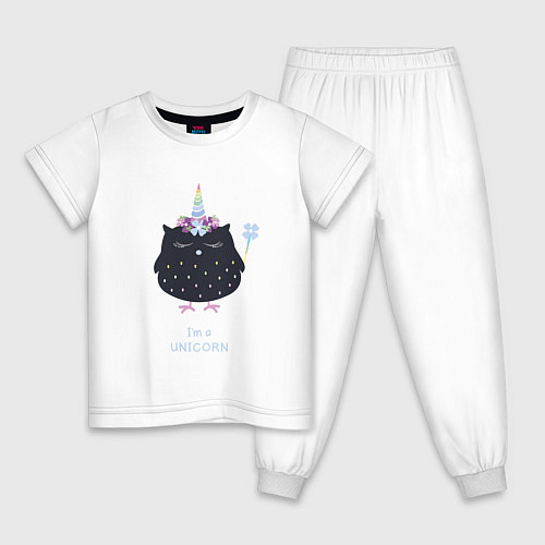 Детская пижама Забавная сова единорог Надпись: Я единорог / Белый – фото 1