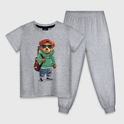 Пижама хлопковая детская КРУТОЙ МИШКА COOL BEAR, цвет: меланж