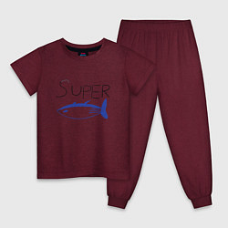 Пижама хлопковая детская Super tuna jin, цвет: меланж-бордовый