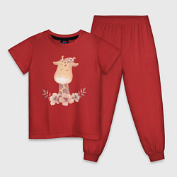 Пижама хлопковая детская Милый Жирафик С Цветами, цвет: красный