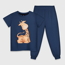 Пижама хлопковая детская Милый Жирафик Счастлив, цвет: тёмно-синий