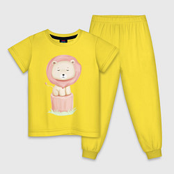 Пижама хлопковая детская Милый Львёнок На Пеньке, цвет: желтый