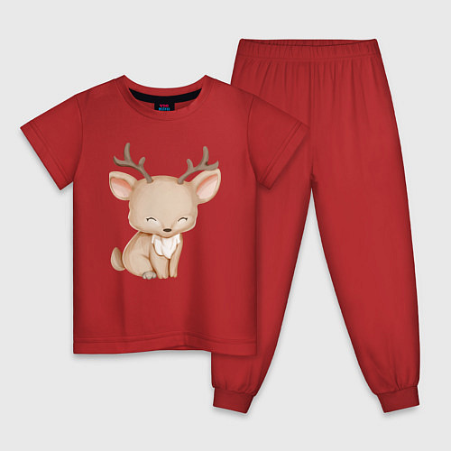 Детская пижама Милый Оленёнок Сидит / Красный – фото 1