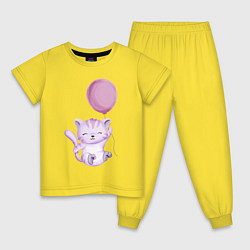 Пижама хлопковая детская Милый Котёнок Летит На Воздушном Шаре, цвет: желтый