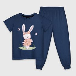 Пижама хлопковая детская Милый Крольчонок С Бантиком, цвет: тёмно-синий