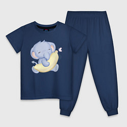 Пижама хлопковая детская Милый Слонёнок С Бананом, цвет: тёмно-синий