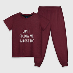 Пижама хлопковая детская Dont follow me Im lost too, цвет: меланж-бордовый