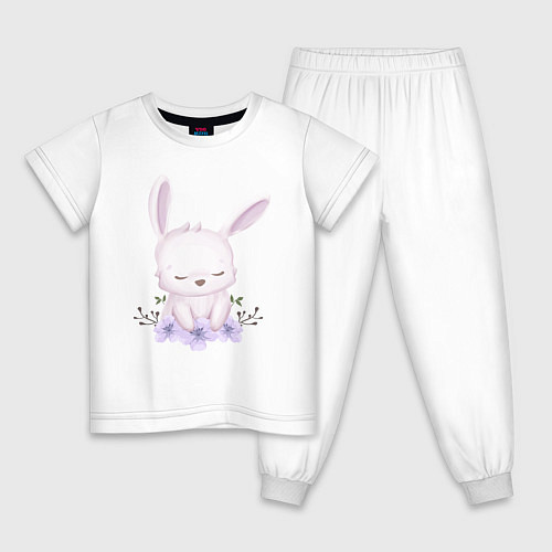 Детская пижама Милый Крольчонок С Цветочками / Белый – фото 1