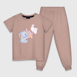 Пижама хлопковая детская Милый Слонёнок С Подарком и Крольчонок, цвет: пыльно-розовый