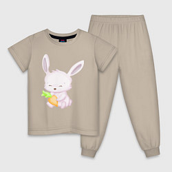 Пижама хлопковая детская Милый Крольчонок С Морковкой, цвет: миндальный