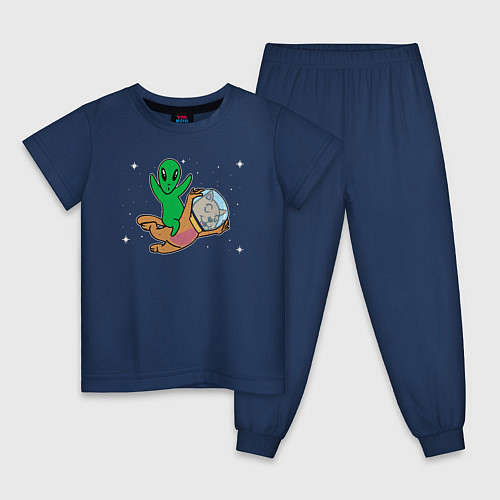 Детская пижама Пришелец на коте в космосе / Тёмно-синий – фото 1