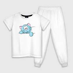 Пижама хлопковая детская Милый котик с лапкой, цвет: белый
