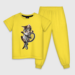 Пижама хлопковая детская Крутой котёнок на BMX Extreme, цвет: желтый