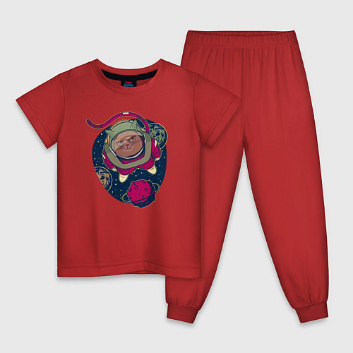 Детская пижама Строгий взгляд кота астронавта / Красный – фото 1