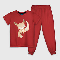 Пижама хлопковая детская Милый Лисёнок Висит На Месяце, цвет: красный