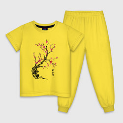 Пижама хлопковая детская Сакура с иероглифами, цвет: желтый
