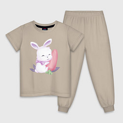 Пижама хлопковая детская Милый Крольчонок С Большой Морковкой, цвет: миндальный