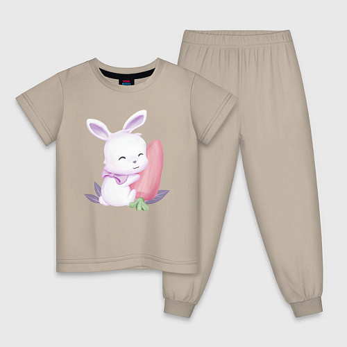Детская пижама Милый Крольчонок С Большой Морковкой / Миндальный – фото 1