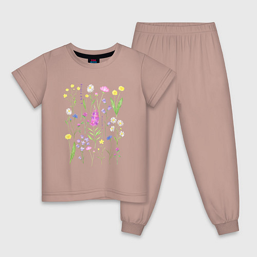 Детская пижама Полевые цветы, растения акварелью Ботаника / Пыльно-розовый – фото 1