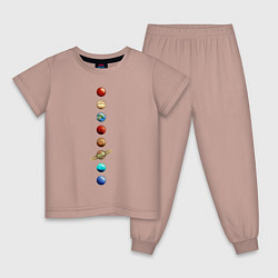 Пижама хлопковая детская Парад нарисованных планет, цвет: пыльно-розовый