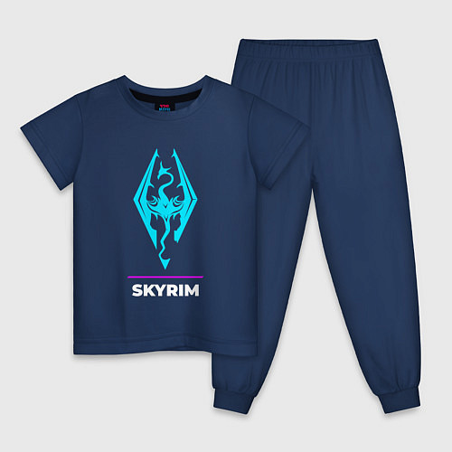 Детская пижама Символ Skyrim в неоновых цветах / Тёмно-синий – фото 1