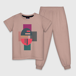 Пижама хлопковая детская Абстракт геометрические цветные фигуры Abstraction, цвет: пыльно-розовый