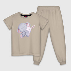 Детская пижама Милый Слонёнок и Крольчонок Обнимаются