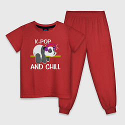 Пижама хлопковая детская Панда на кей попе и расслабоне, цвет: красный