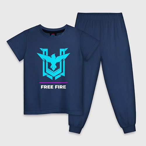 Детская пижама Символ Free Fire в неоновых цветах / Тёмно-синий – фото 1