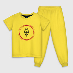 Пижама хлопковая детская Символ Skyrim и красная краска вокруг, цвет: желтый