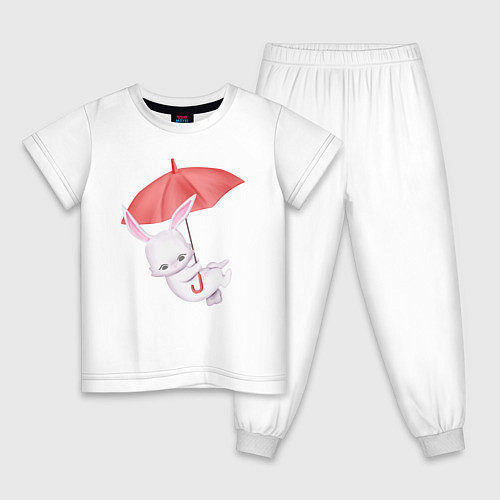Детская пижама Милый Крольчонок С Красным Зонтиком / Белый – фото 1