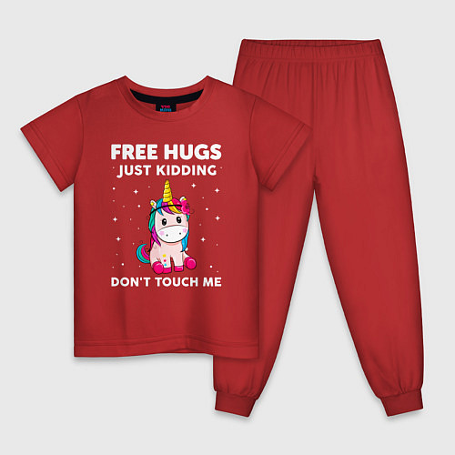 Детская пижама Бесплатные объятия, шучу, не трогай меня единорожк / Красный – фото 1