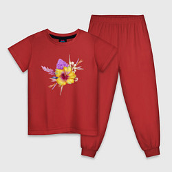 Пижама хлопковая детская Цветы Оранжевый Гибискус, цвет: красный