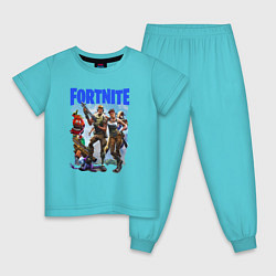 Пижама хлопковая детская FORTNITE ПЕРСОНАЖИ ИГРЫ, цвет: бирюзовый