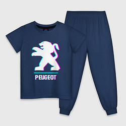 Пижама хлопковая детская Значок Peugeot в стиле Glitch, цвет: тёмно-синий