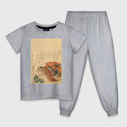 Пижама хлопковая детская Японская гравюра Карп, цвет: меланж