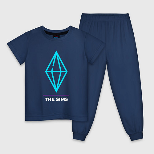 Детская пижама Символ The Sims в неоновых цветах / Тёмно-синий – фото 1