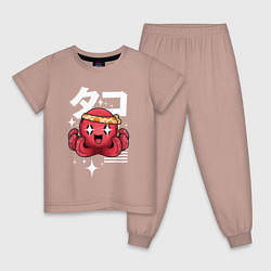 Пижама хлопковая детская Japanese octopus, цвет: пыльно-розовый